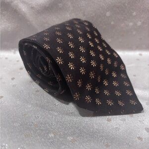 Y2K Lanvin Tie—Brown with floral golden starburst pattern